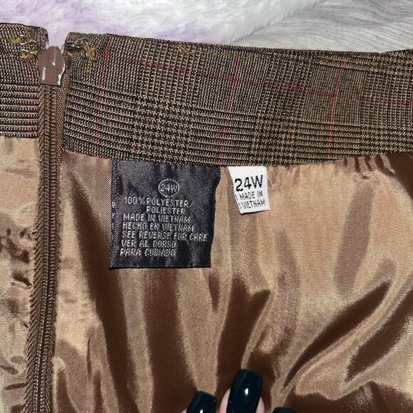 Vintage Giorgio Sant Angelo Brown Plaid Pleated Blazer Skirt Set Women’s 24 W - Picture 9 of 12